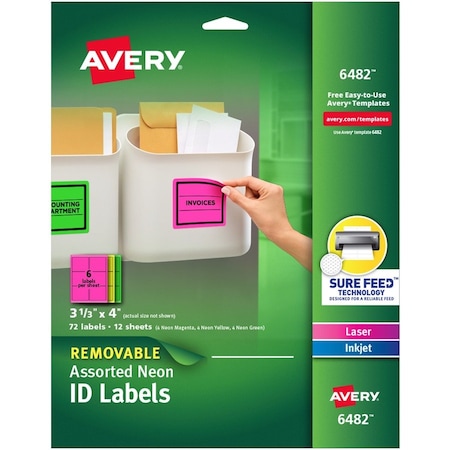 Avery Label, Neon, Remvable, 3X4, Ast AVE6482